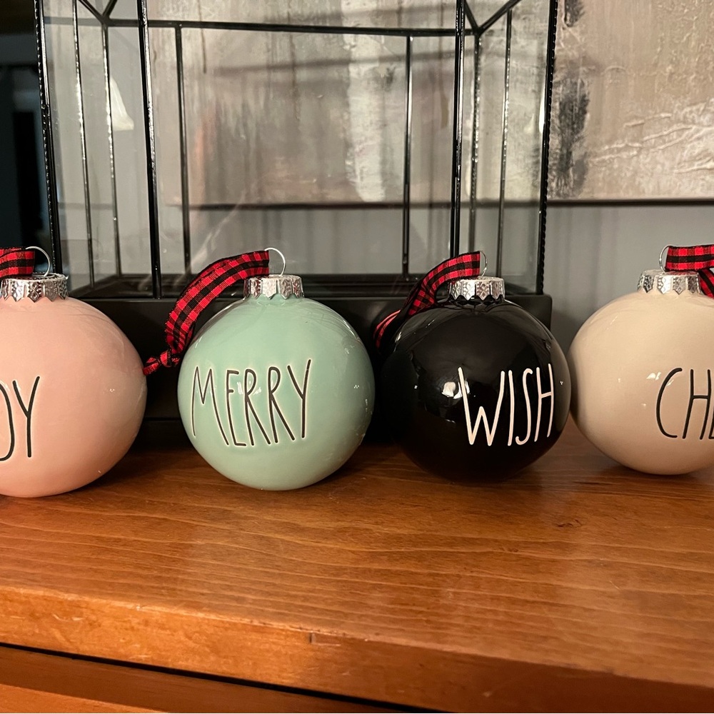 Rae Dunn Holiday Ornament Set with Black, Cream, and Green Accents
